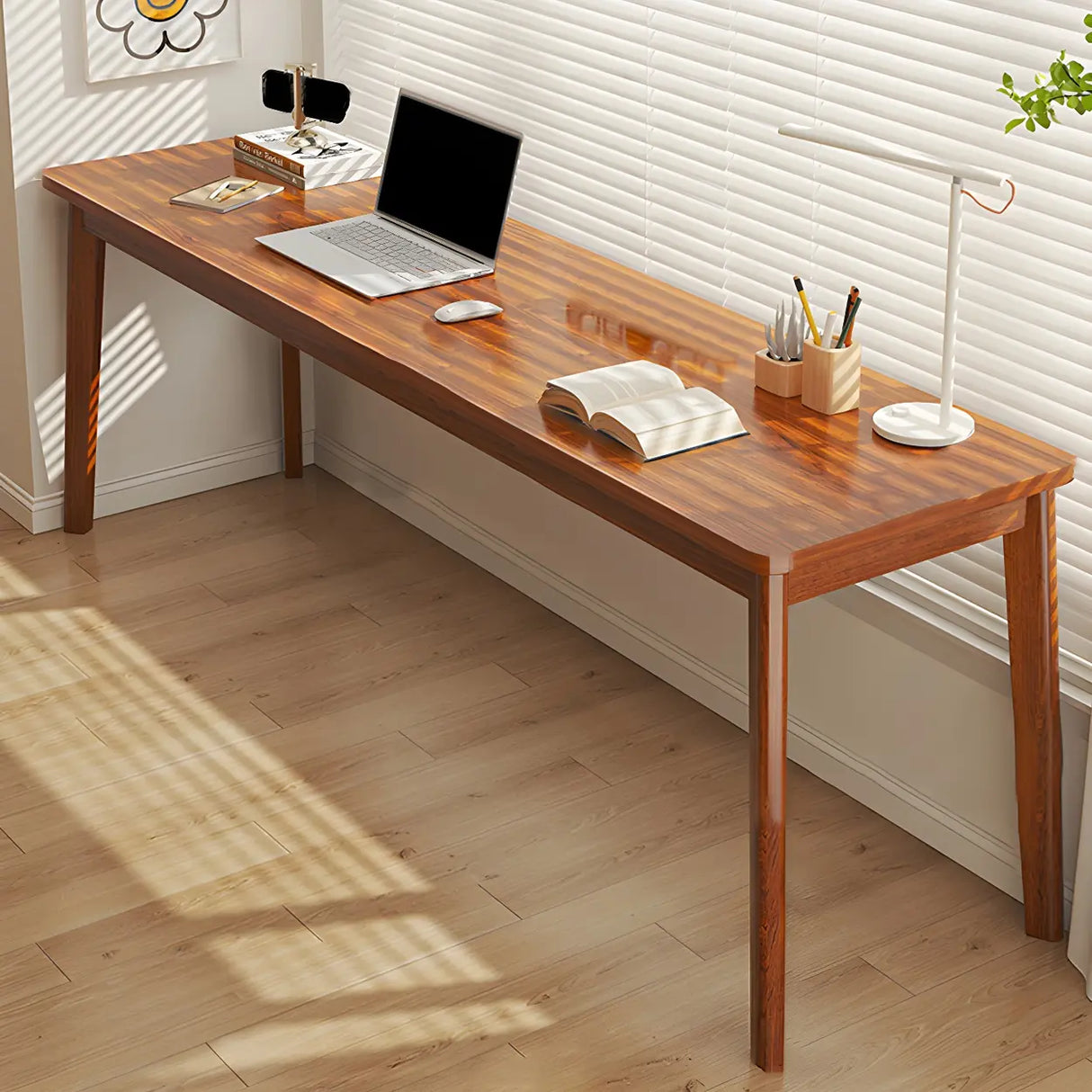 Simple Rectangular Wooden Long Double Writing Desk Image - 5