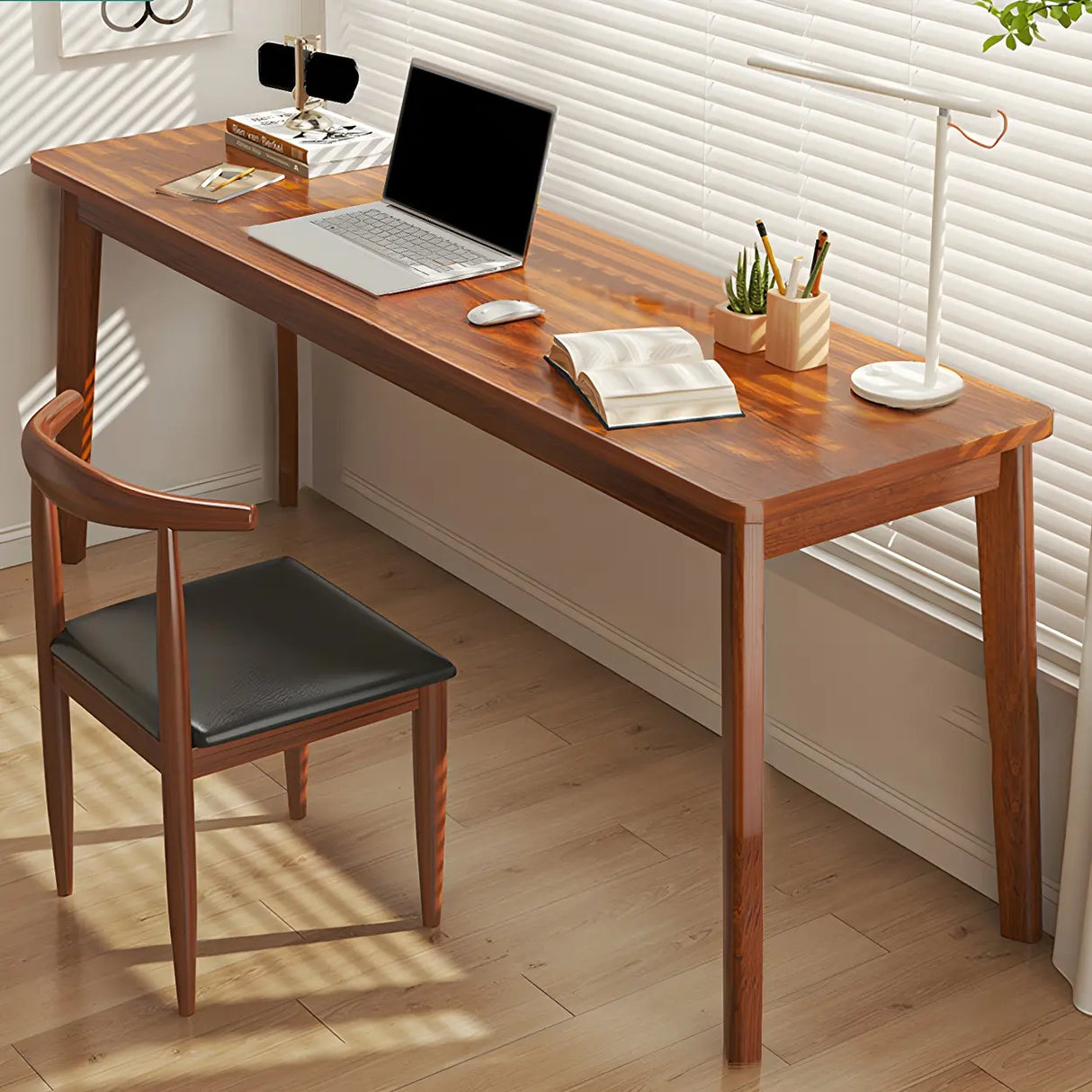 Simple Rectangular Wooden Long Double Writing Desk Image - 6