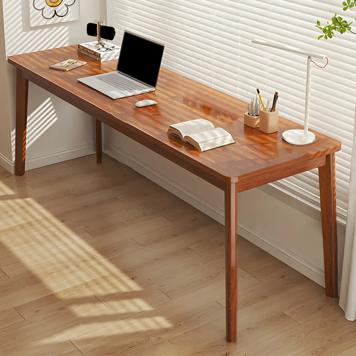 Simple Rectangular Wooden Long Double Writing Desk Image - 7