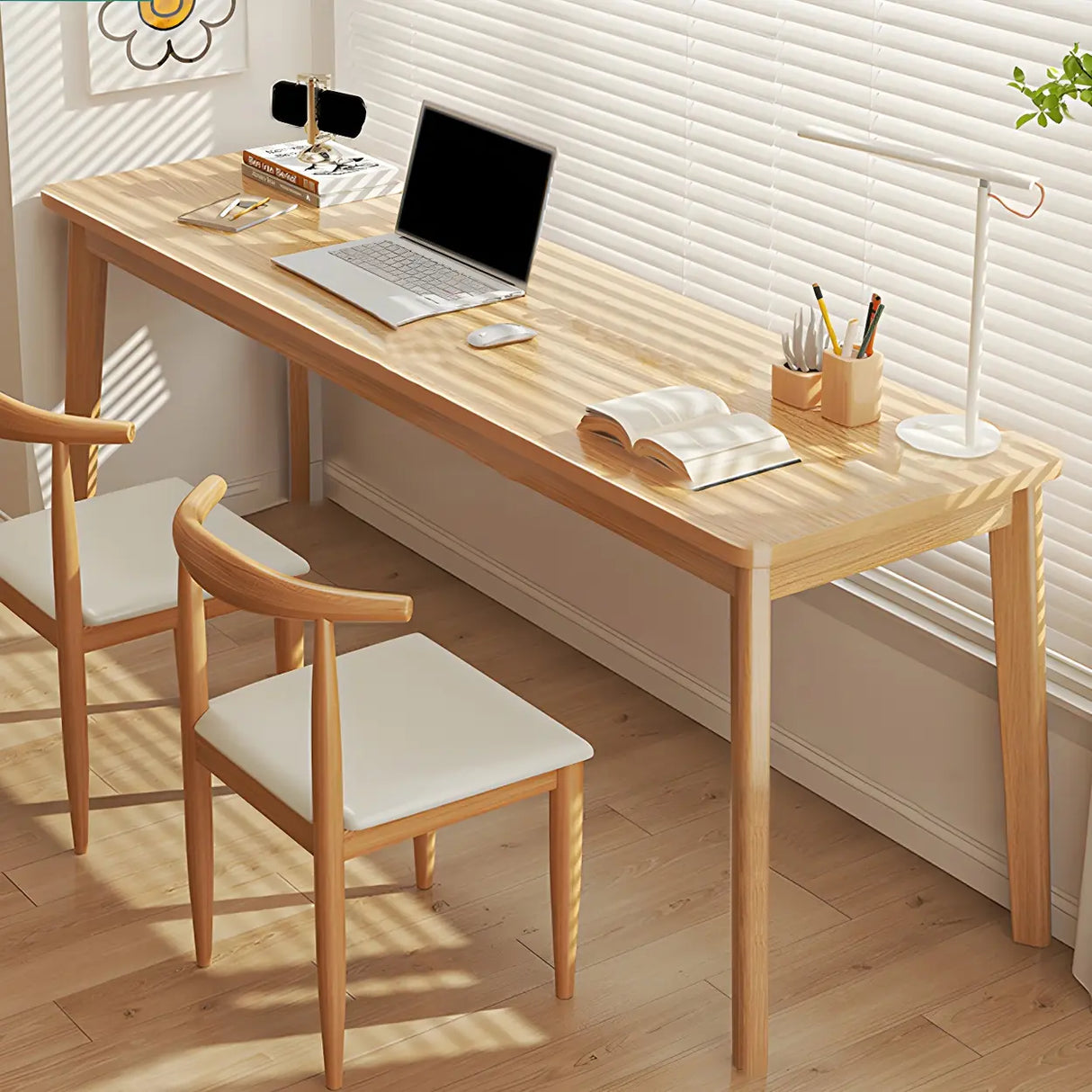 Simple Rectangular Wooden Long Double Writing Desk Image - 8