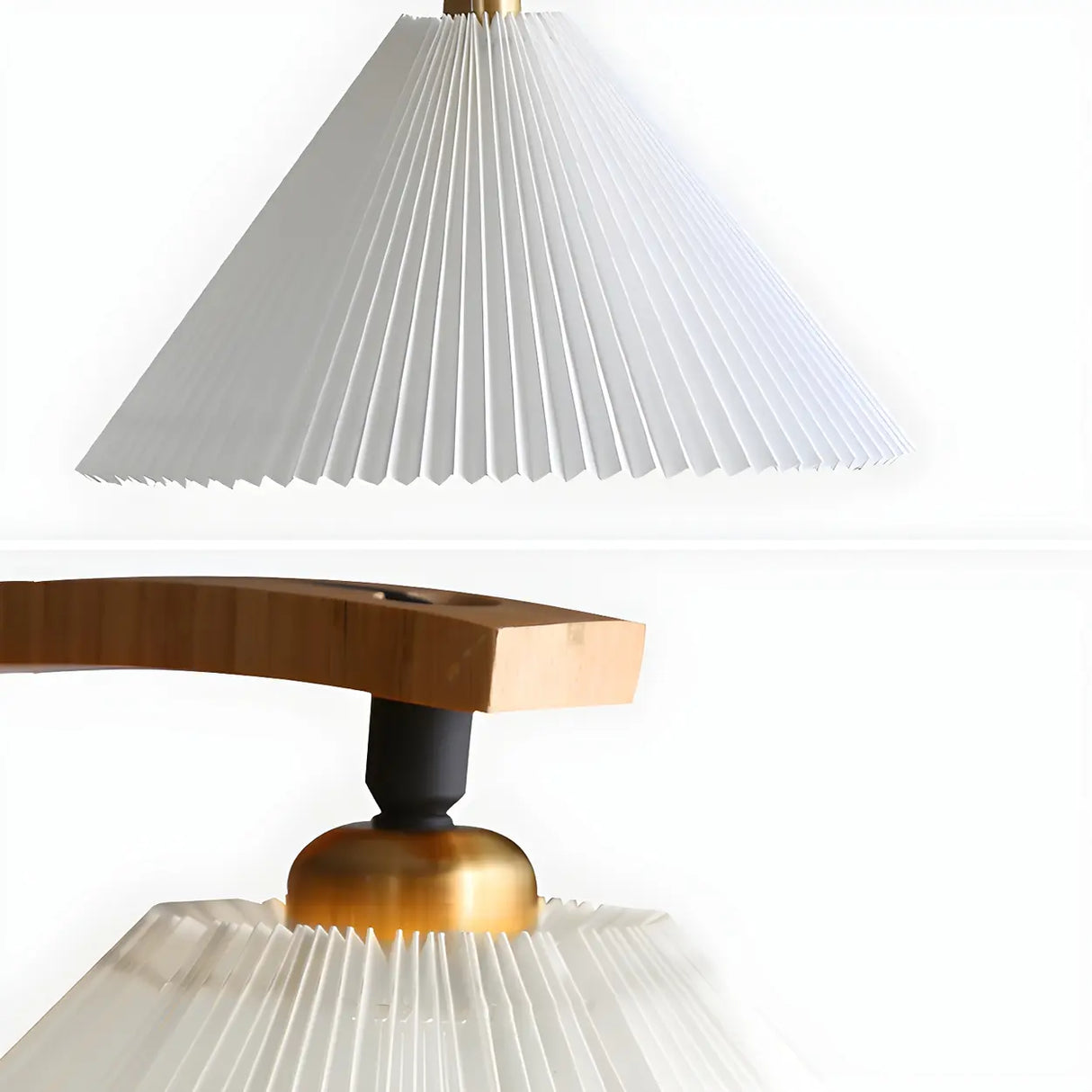 Simple Red Pleated Shade Curved Wooden Floor Lamp Image - 10