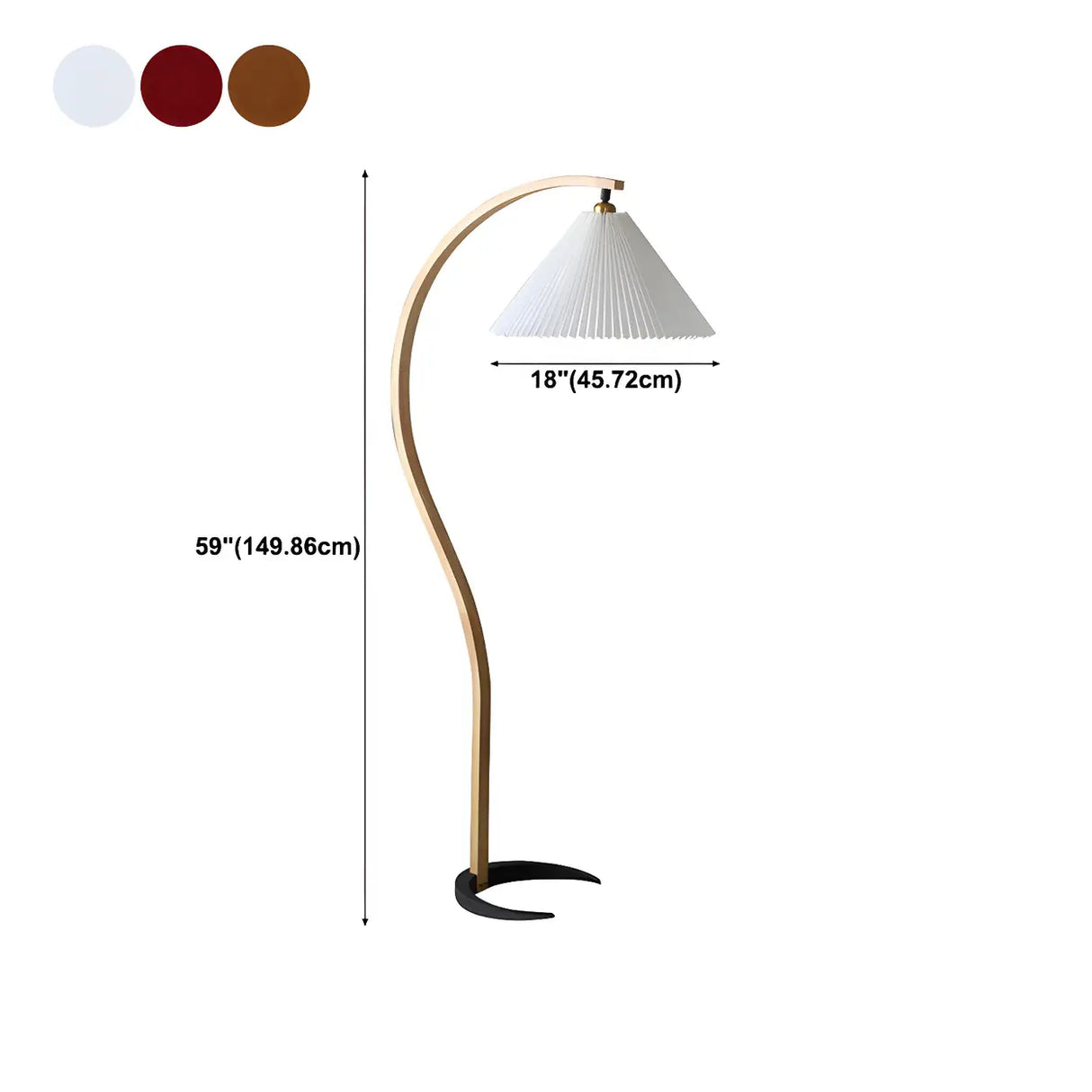 Simple Red Pleated Shade Curved Wooden Floor Lamp