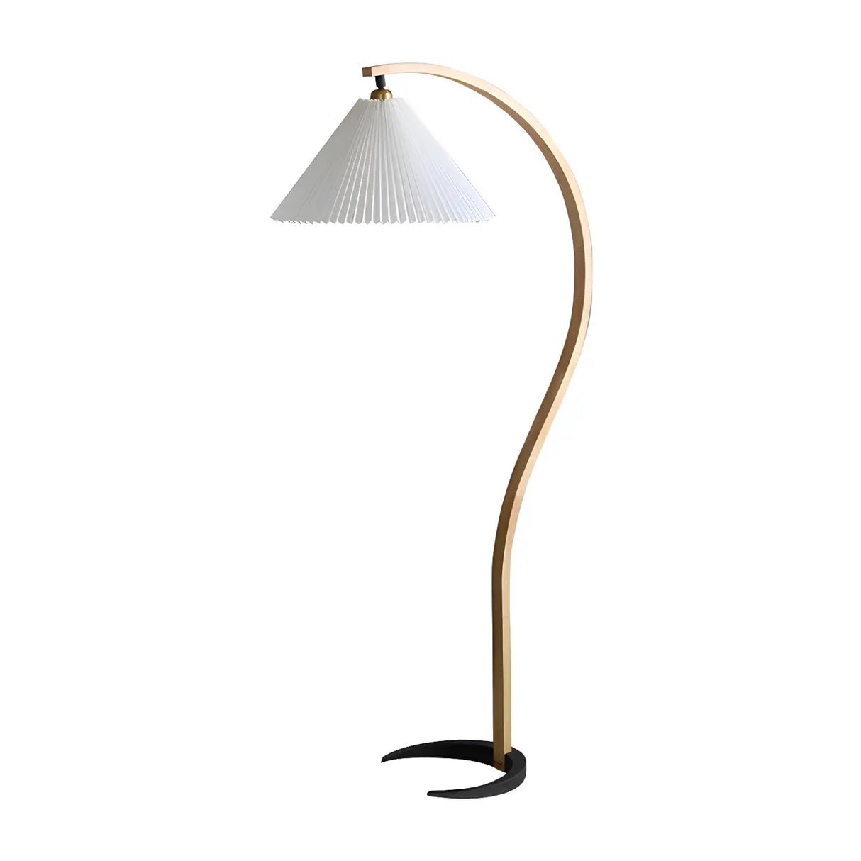 Simple Red Pleated Shade Curved Wooden Floor Lamp Image - 6