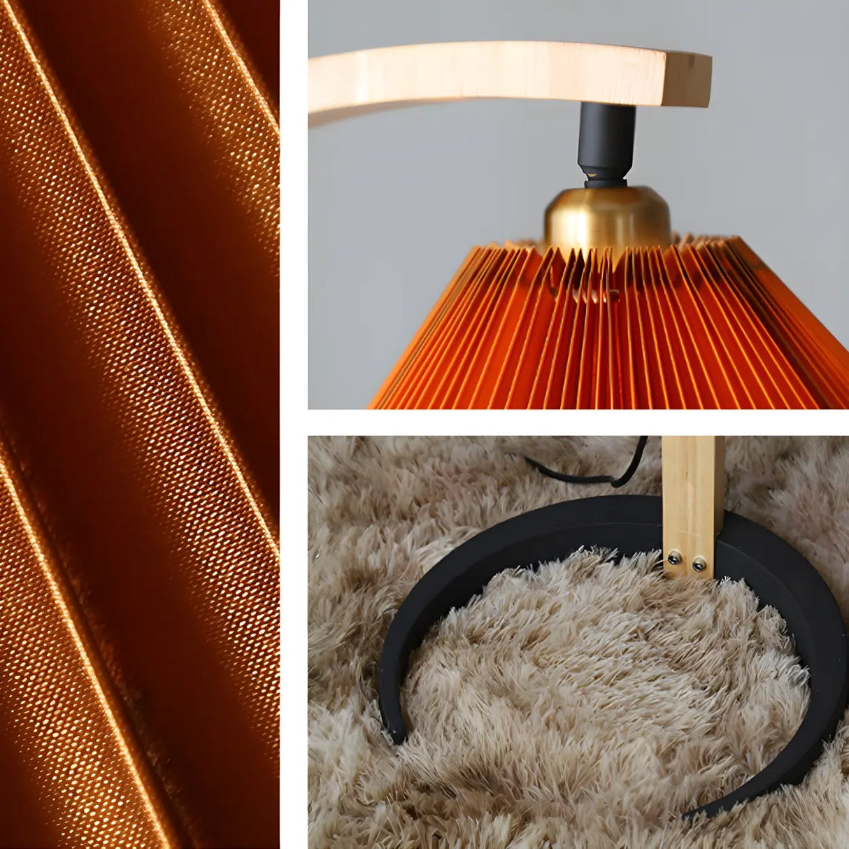 Simple Red Pleated Shade Curved Wooden Floor Lamp Image - 8