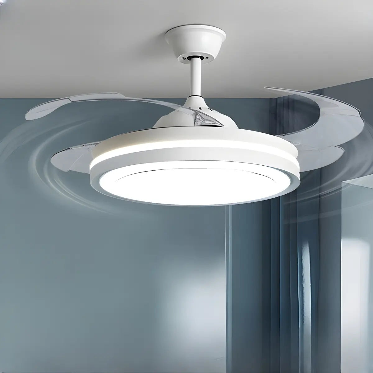 Simple Remote White Retractable Ceiling Fan with Light Image - 2