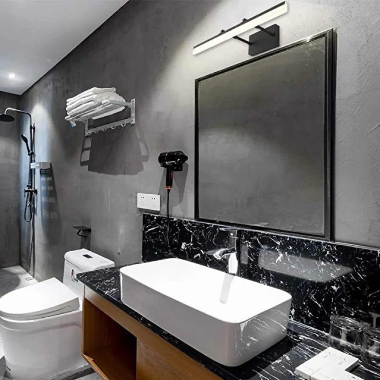 Simple Retractable Arm Black Linear LED Vanity Light Image - 2