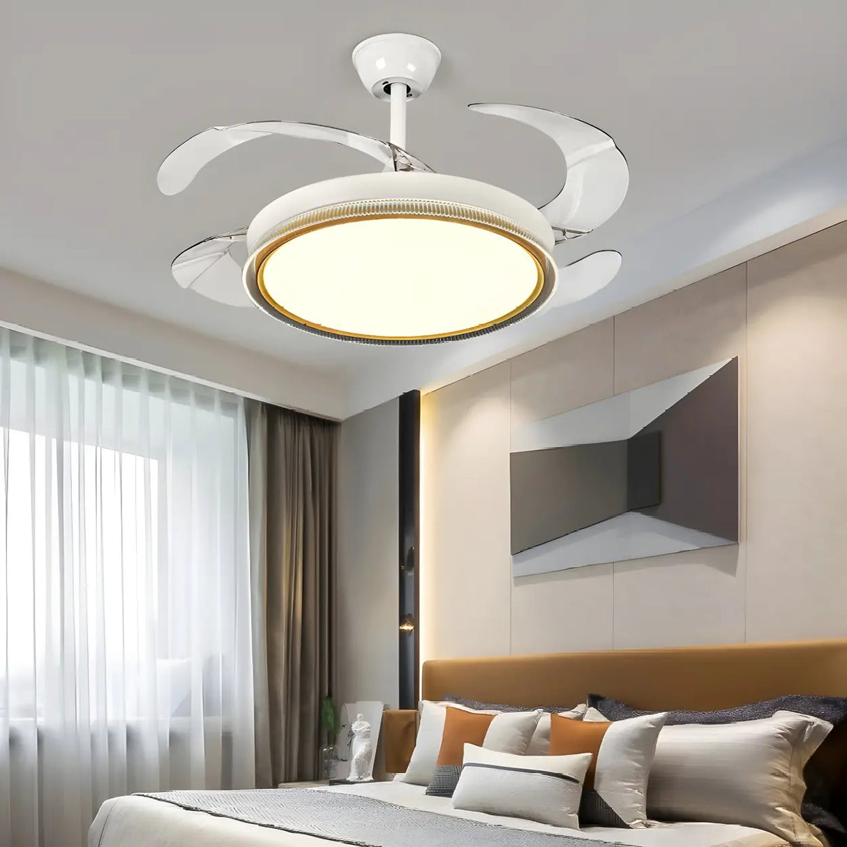 Simple Retractable LED Round Ceiling Fan with Light Image - 1