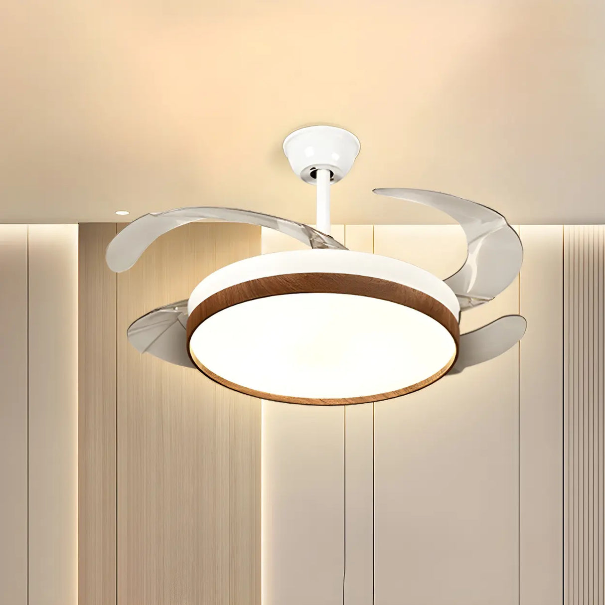Simple Retractable LED Round Ceiling Fan with Light Image - 4