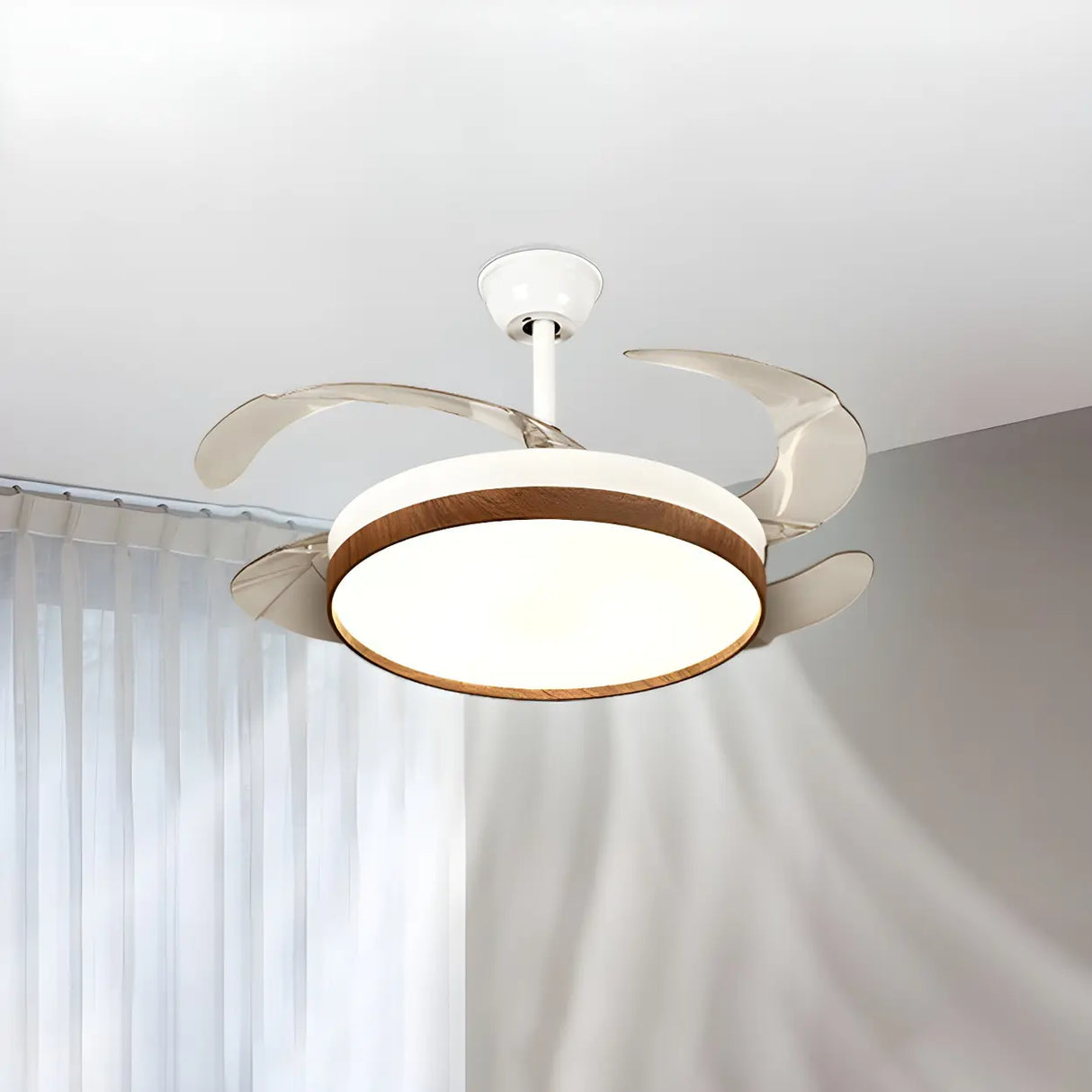 Simple Retractable LED Round Ceiling Fan with Light Image - 8