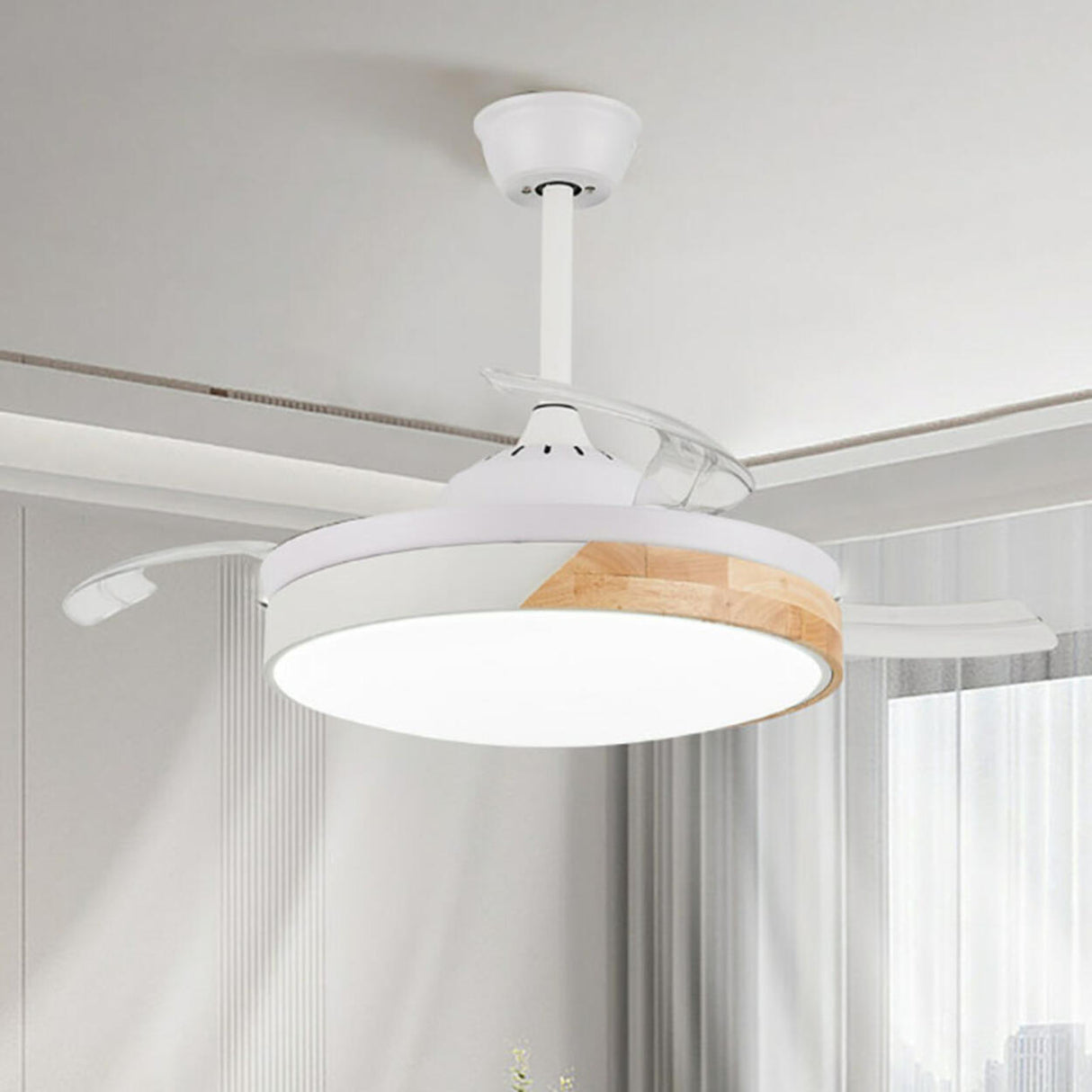 Simple Round 4 Blade Dimming Modern Ceiling Fan Light Image - 2