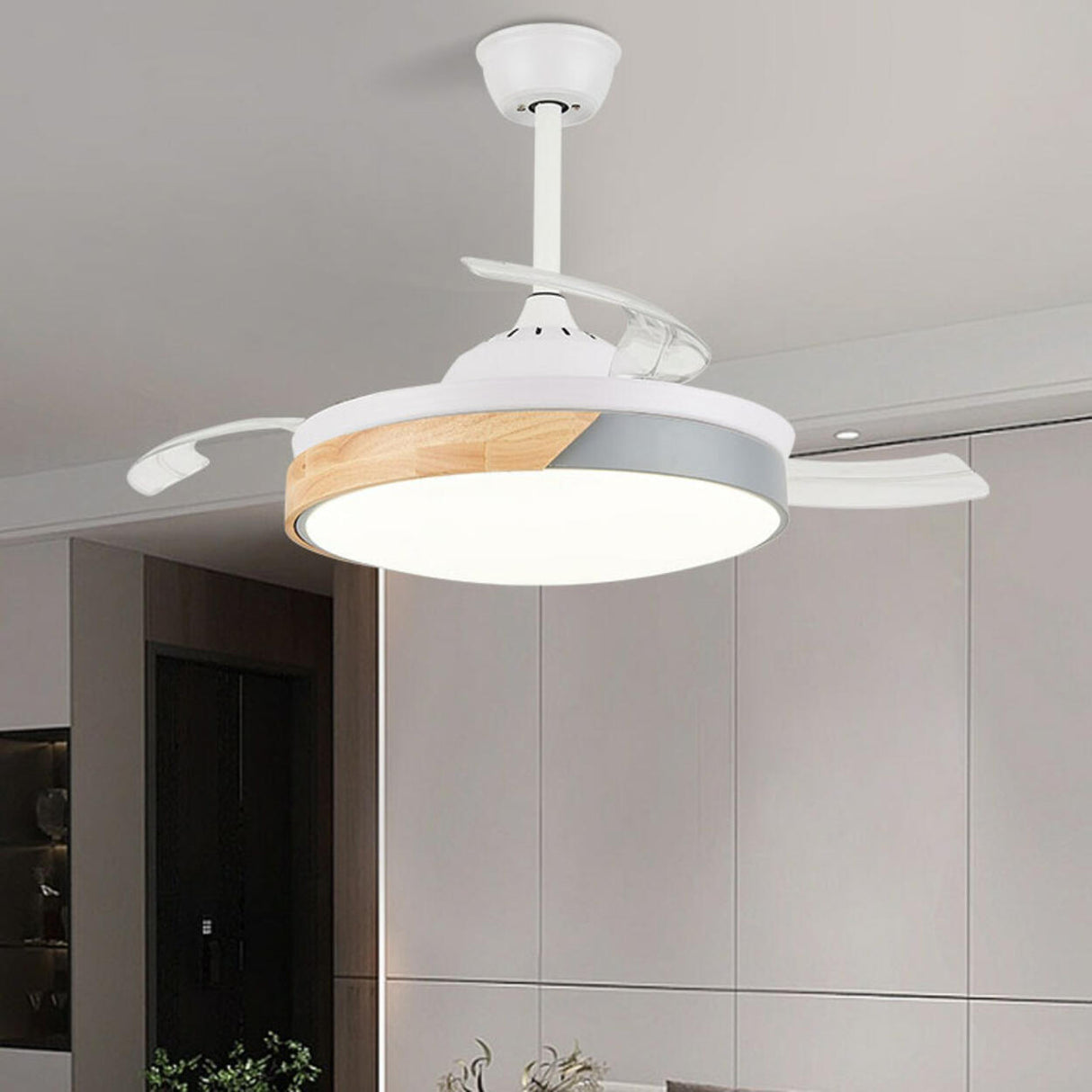 Simple Round 4 Blade Dimming Modern Ceiling Fan Light Image - 3