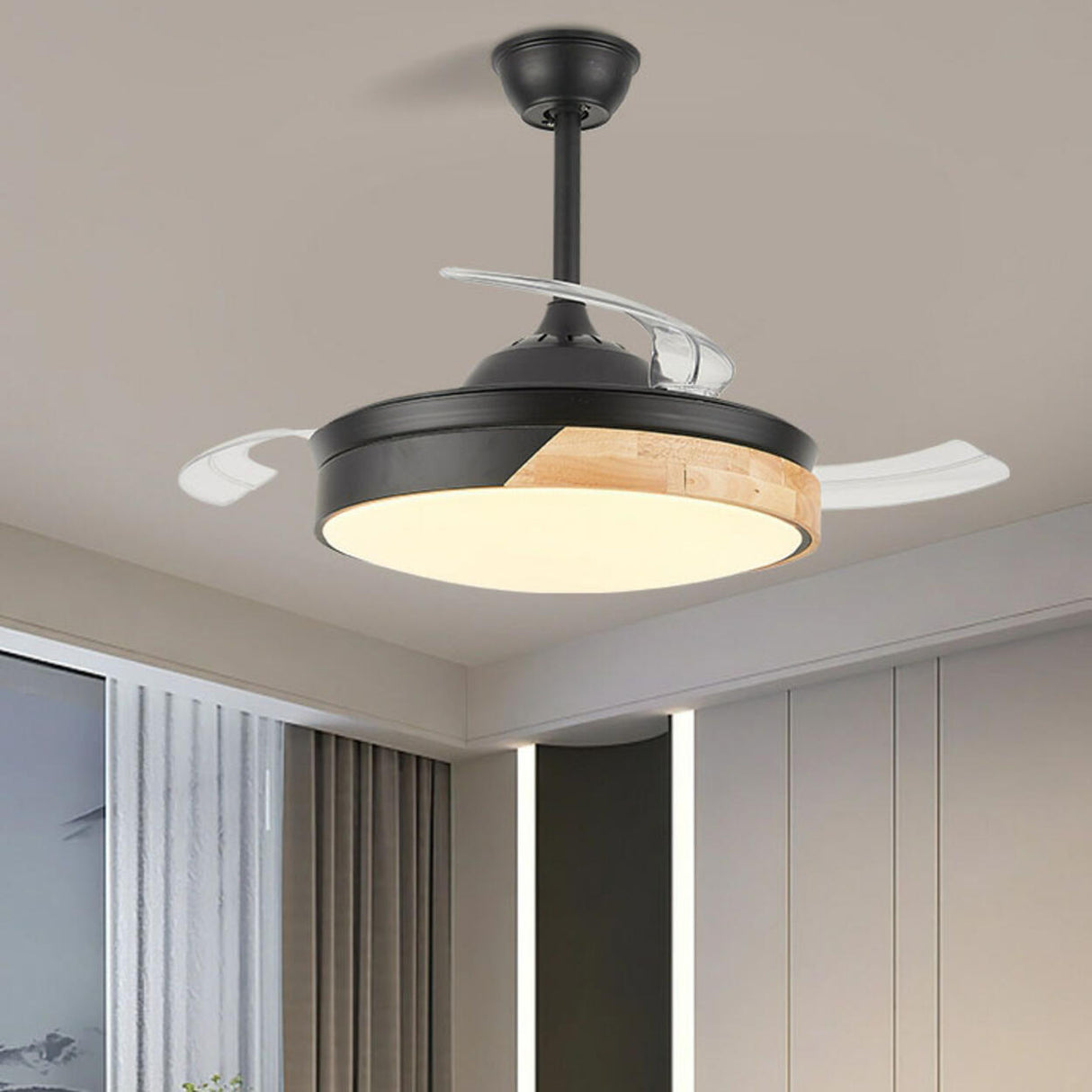 Simple Round 4 Blade Dimming Modern Ceiling Fan Light Image - 4