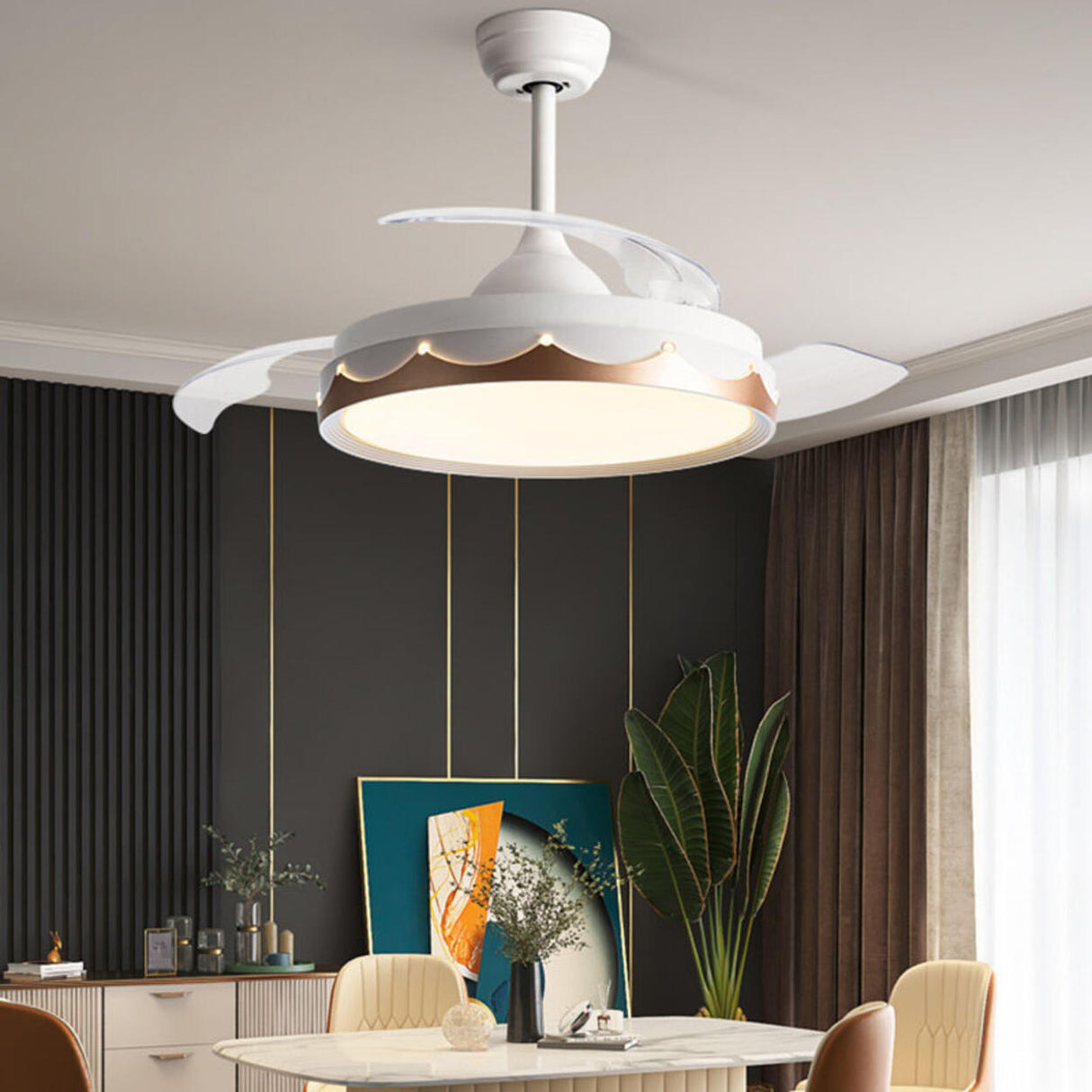 Simple Round Clear 3 Blade Standard Ceiling Fan Light Image - 4