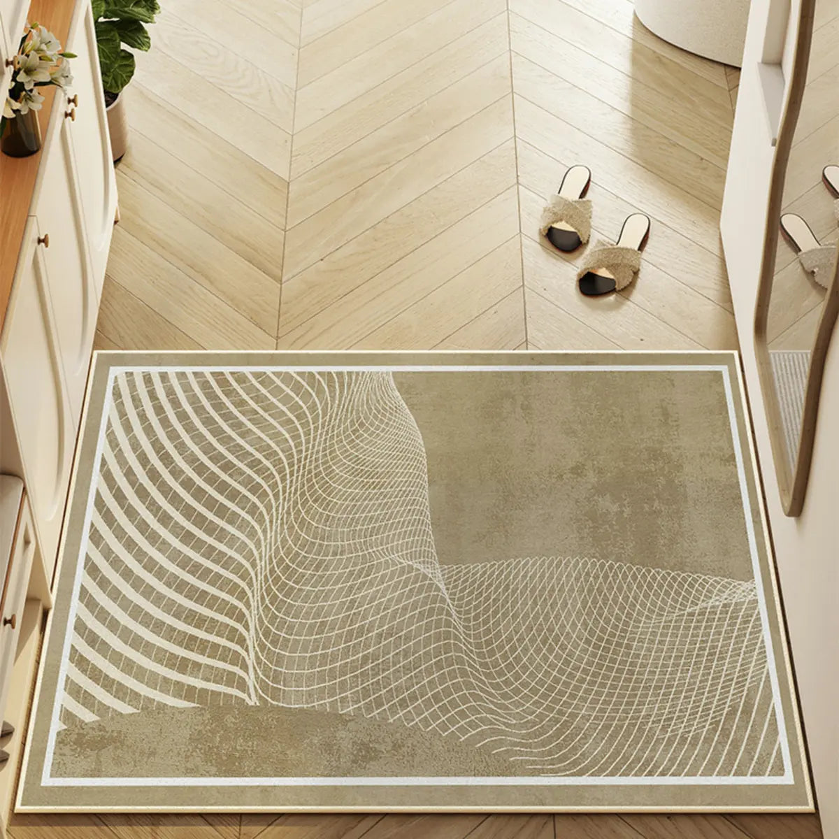 Simple Round Cotton Blend White Oval Pattern Area Rug Image - 3