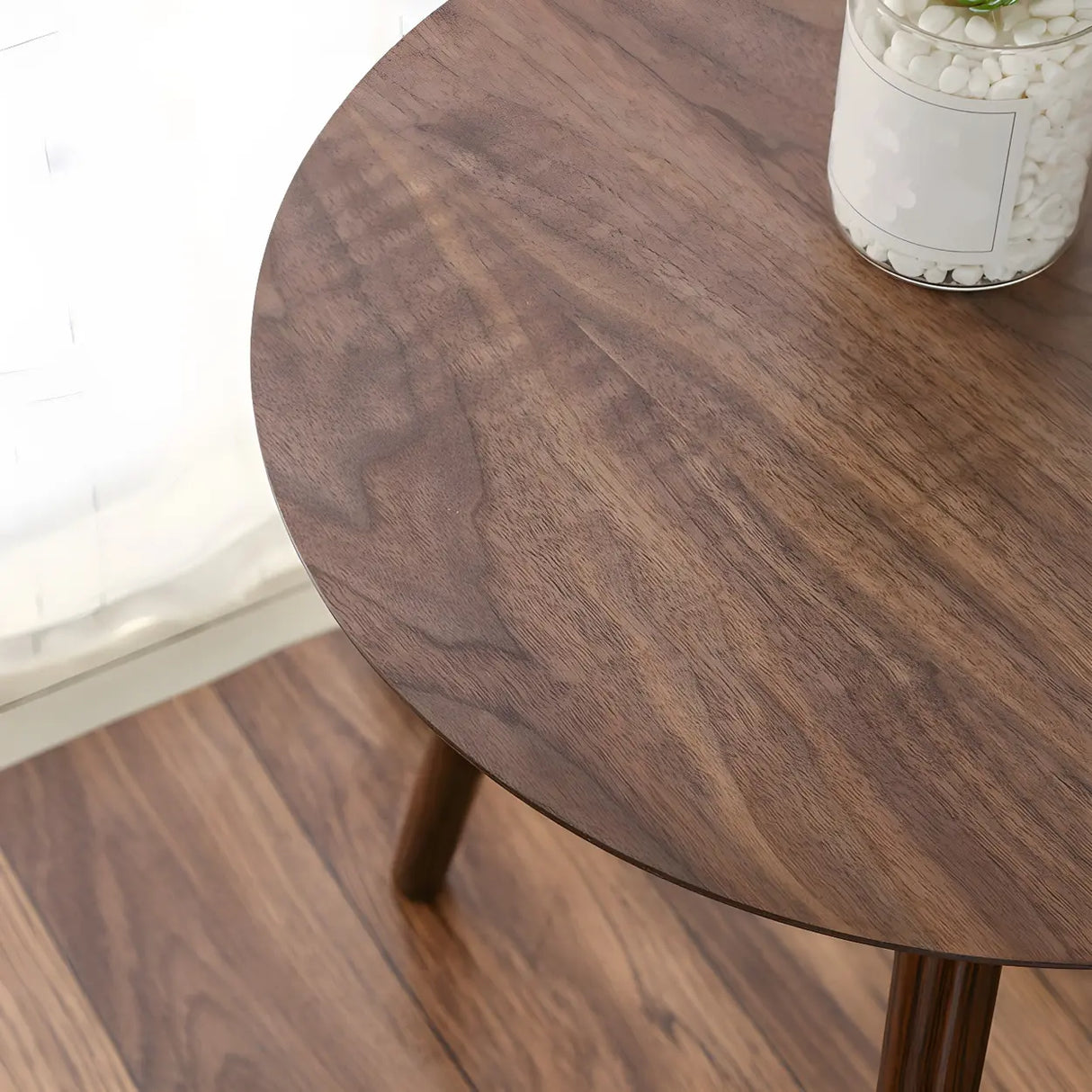 Simple Round Espresso Wood Brown Three Legs End Table Image - 12