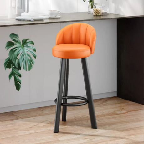 Simple Round Leather Bar Stool with Back and Foot Platform Image - 1