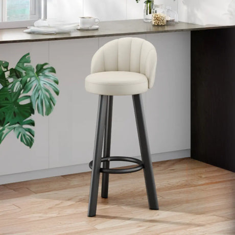 Simple Round Leather Bar Stool with Back and Foot Platform Image - 2