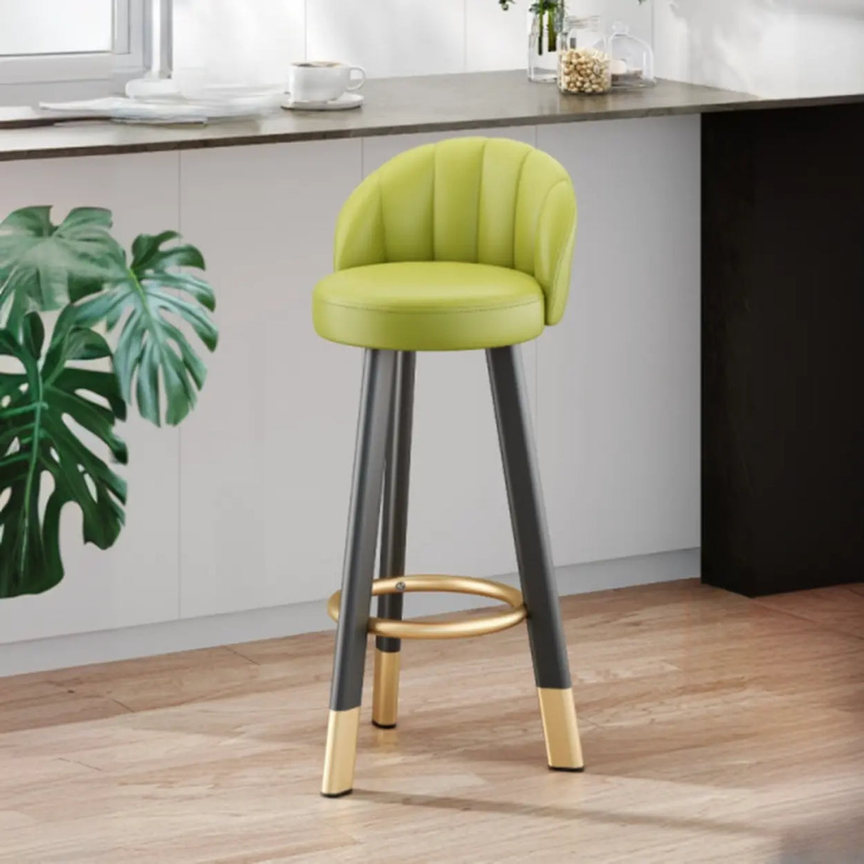 Simple Round Leather Bar Stool with Back and Foot Platform Image - 6