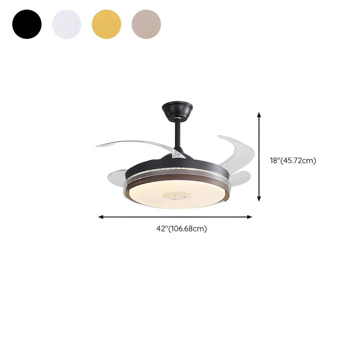 Simple Round Retractable Blade Ceiling Fan with Light