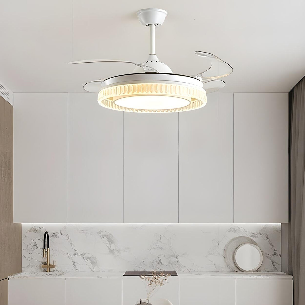 Simple Round Retractable Blade Modern Ceiling Fan Light Image - 15