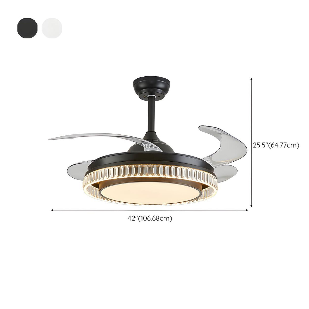Simple Round Retractable Blade Modern Ceiling Fan Light