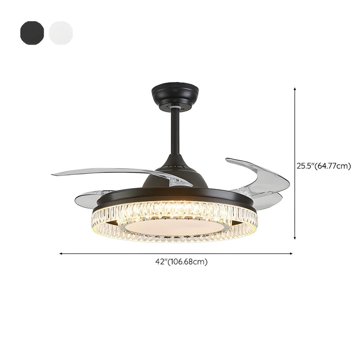 Simple Round Retractable Blade Modern Ceiling Fan Light Image - 17