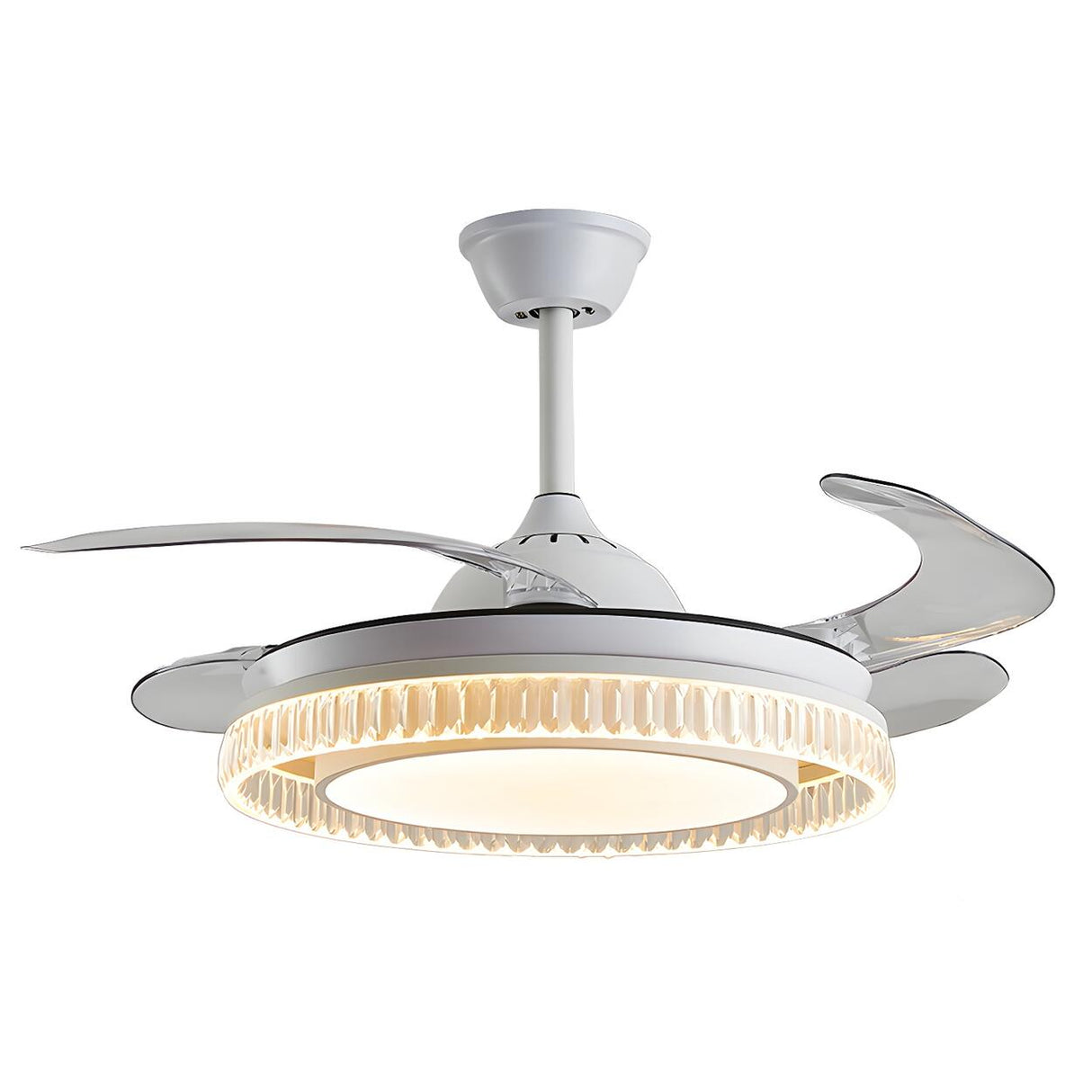 Simple Round Retractable Blade Modern Ceiling Fan Light Image - 5