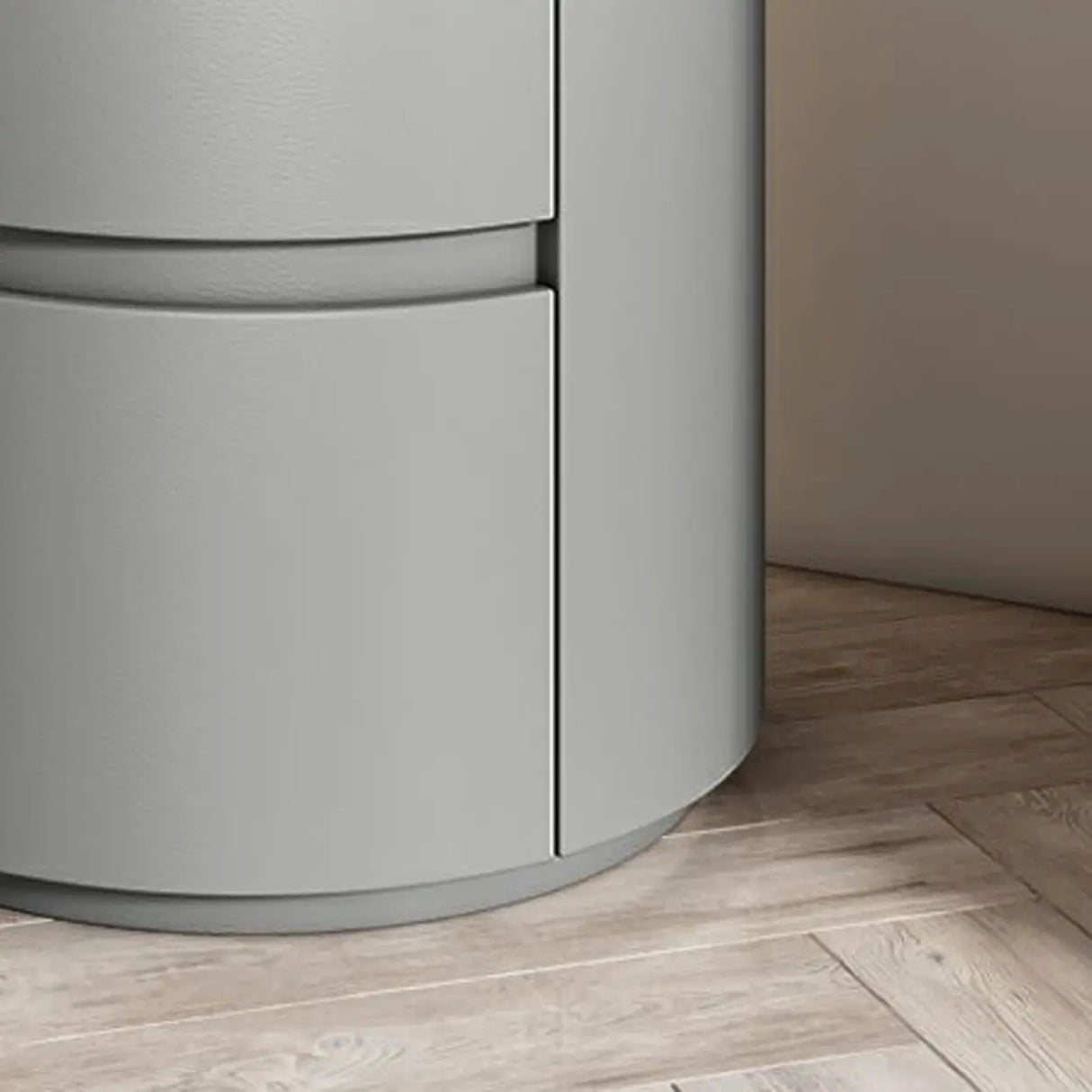 Simple Round Wood Off-White Drawer Storage Nightstand Image - 11