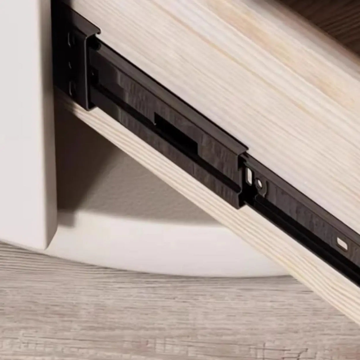 Simple Round Wood Off-White Drawer Storage Nightstand Image - 17