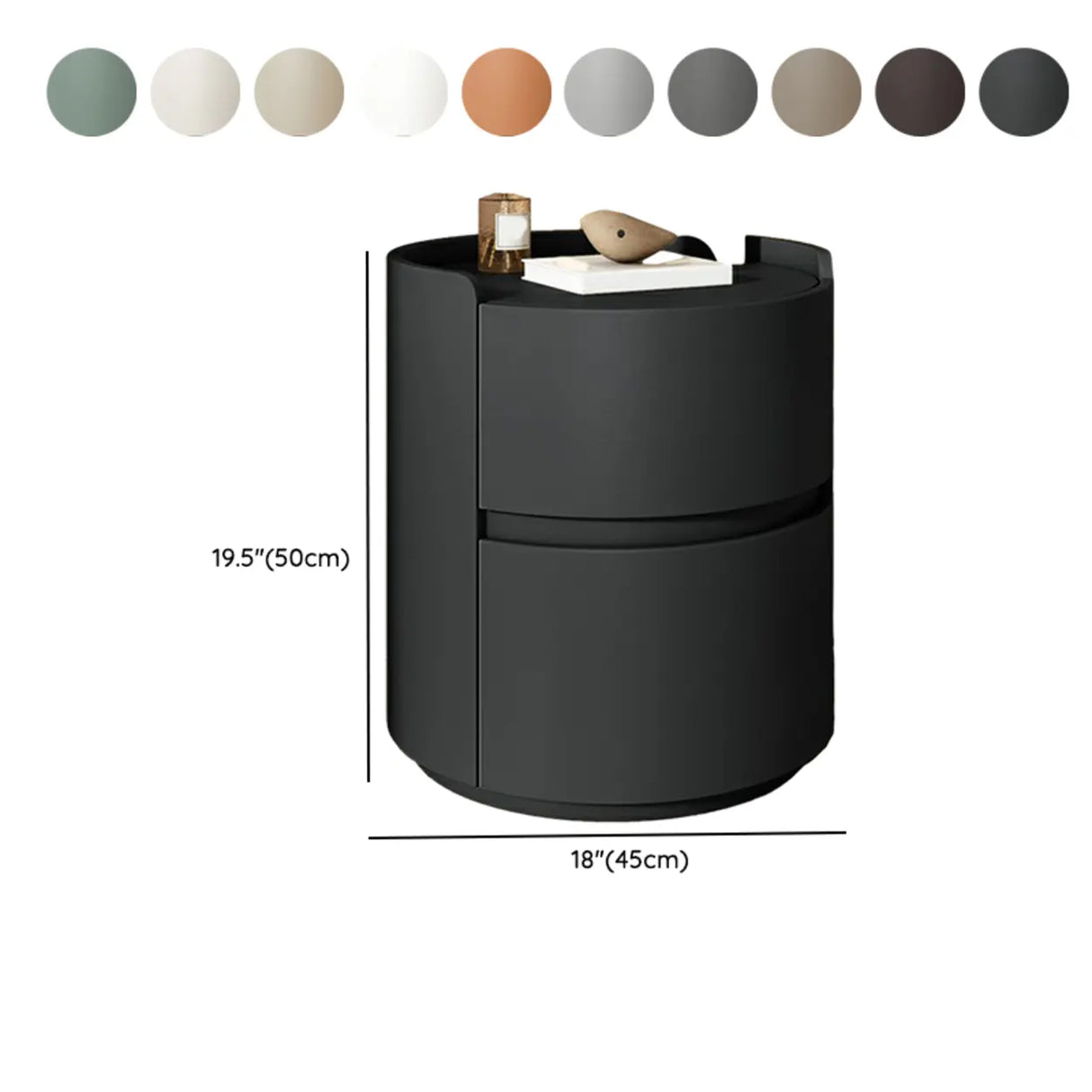 Simple Round Wood Off-White Drawer Storage Nightstand