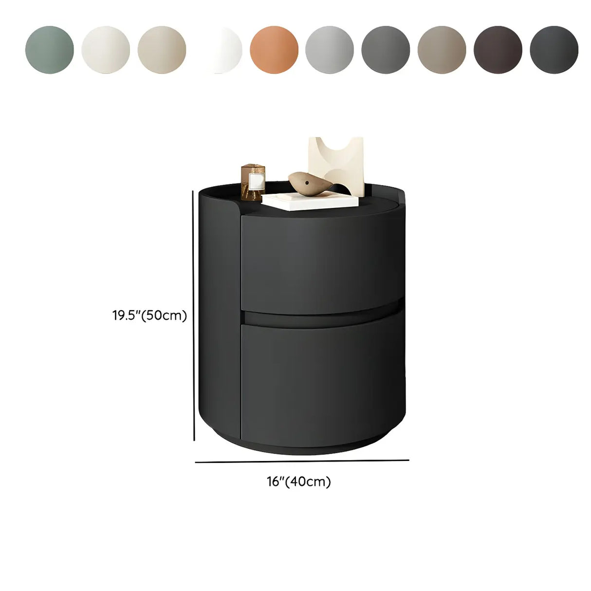 Simple Round Wood Off-White Drawer Storage Nightstand Image - 50