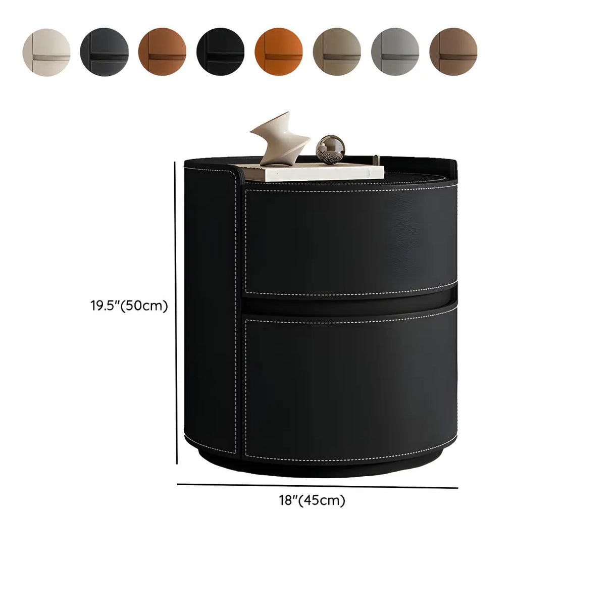 Simple Round Wood Off-White Drawer Storage Nightstand Image - 51