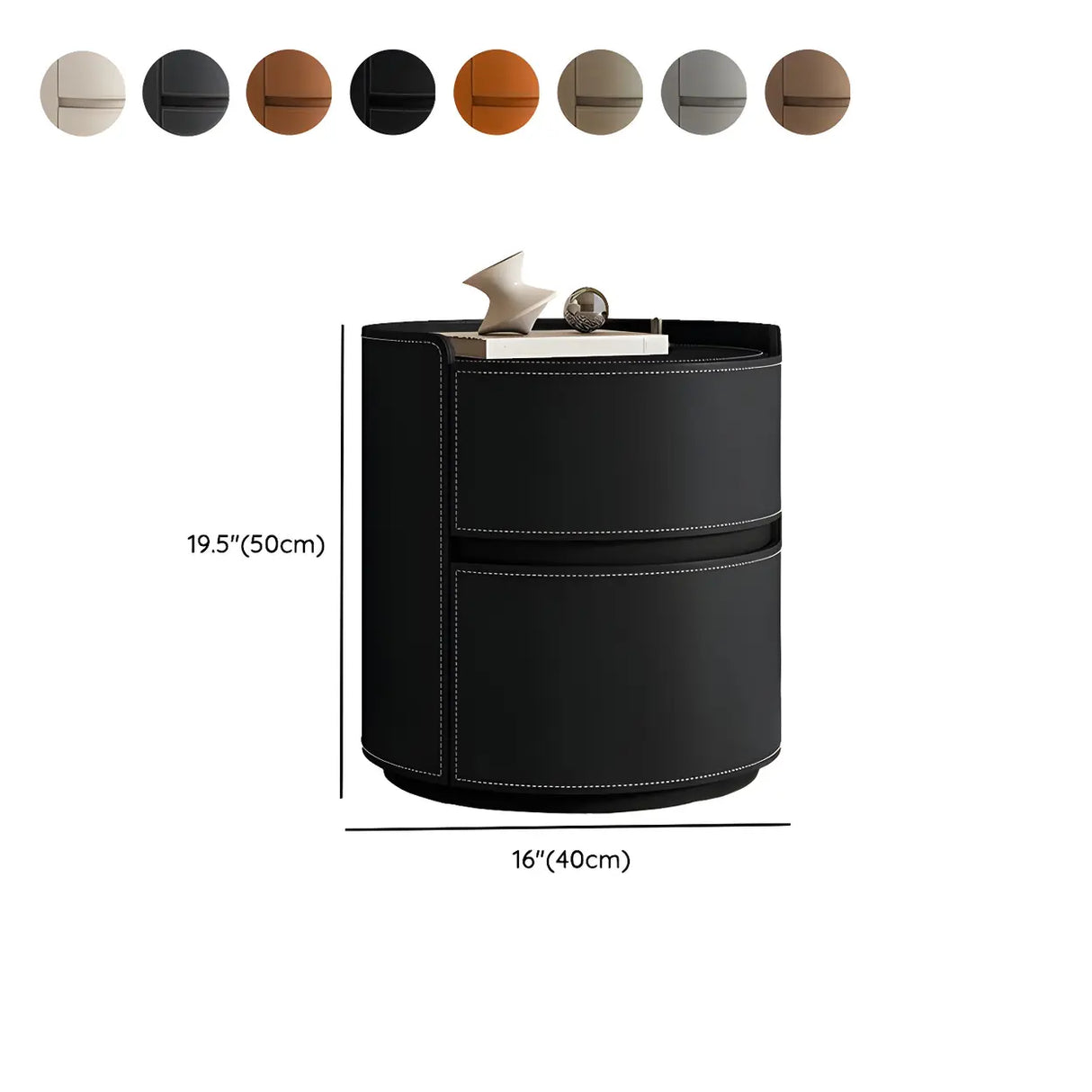 Simple Round Wood Off-White Drawer Storage Nightstand Image - 52