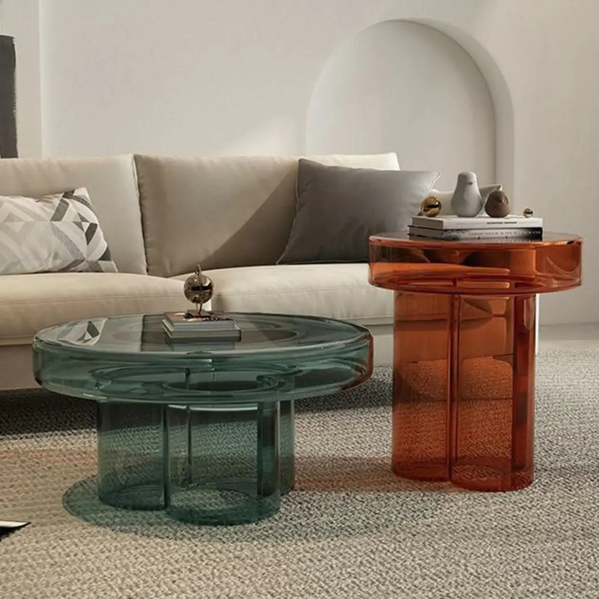 Simple Scratch Resistant Glass Round Coffee Table Image - 17