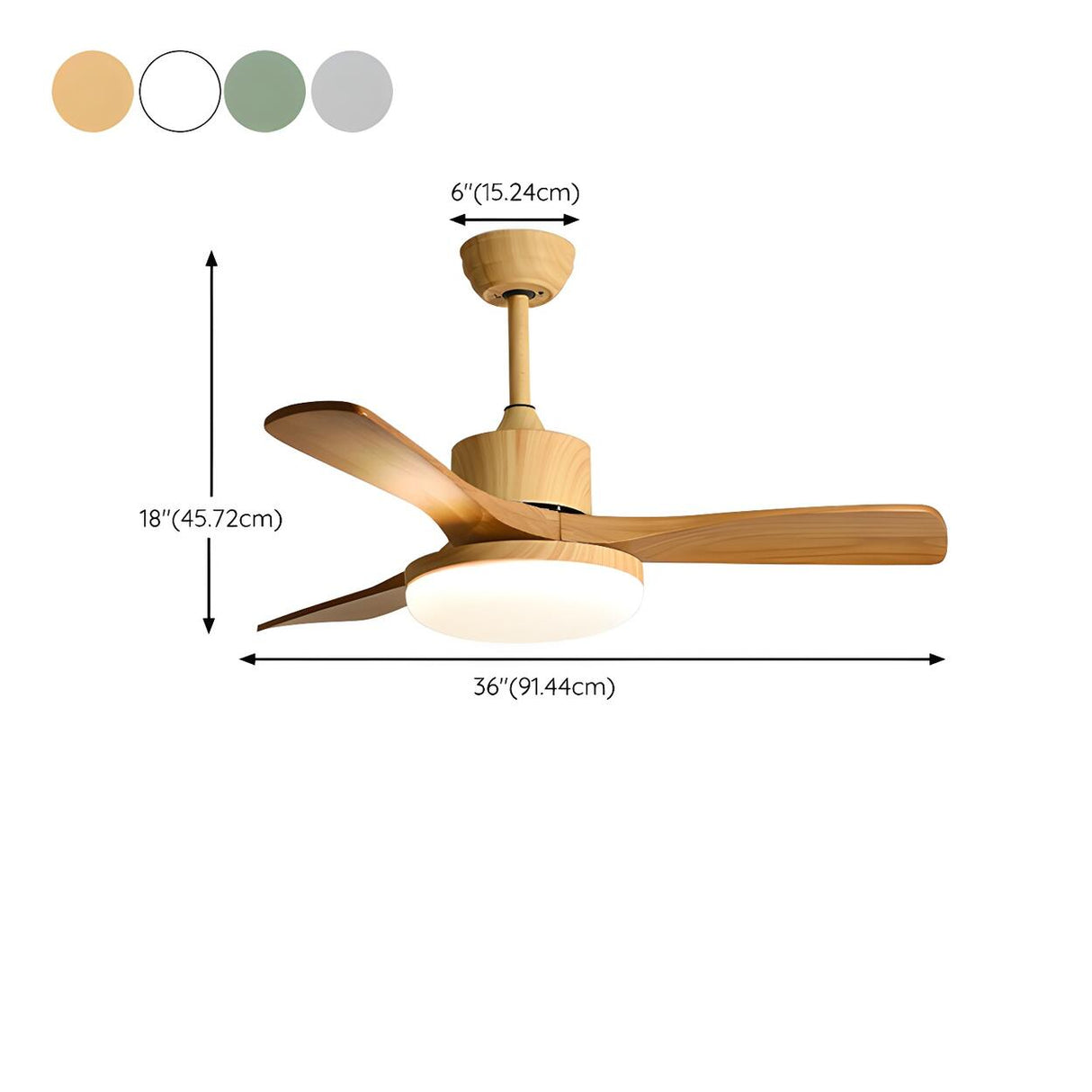 Simple Solid Wood 3 Blade Modern Ceiling Fan with Light