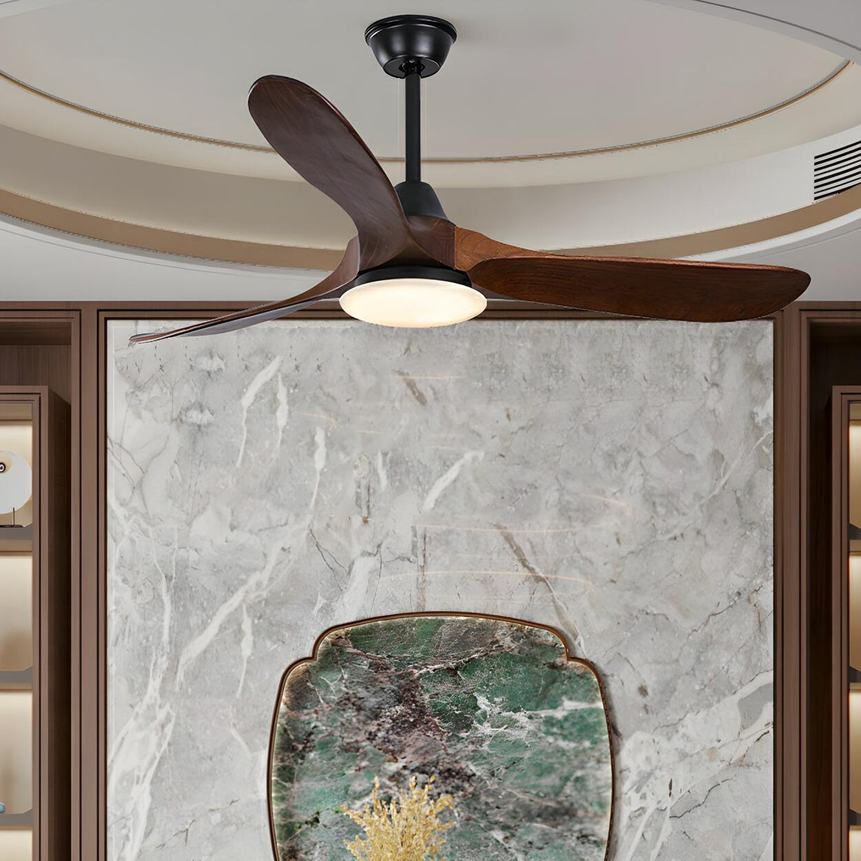 Simple Solid Wood 3 Blade Walnut Ceiling Fan with Light Image - 4