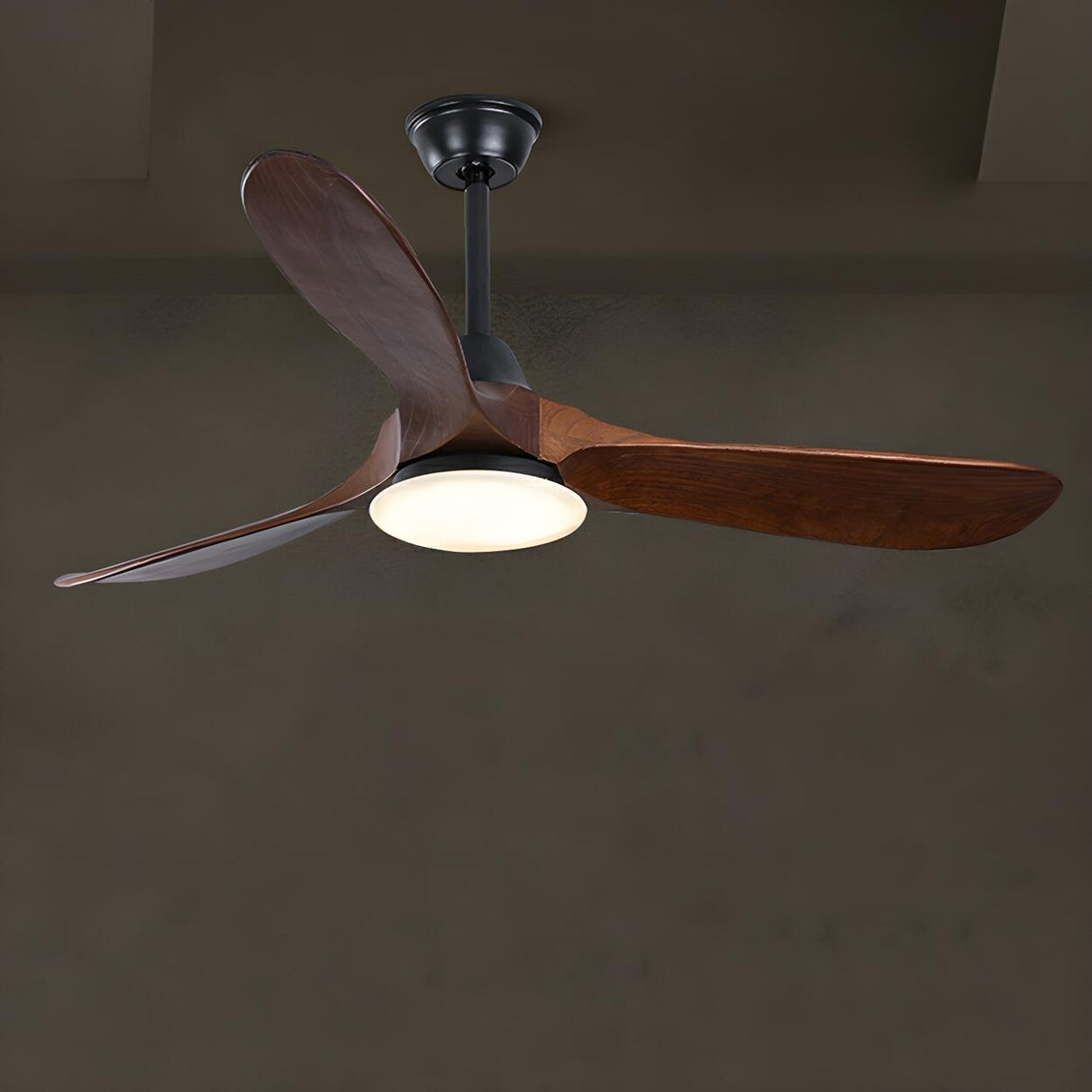 Simple Solid Wood 3 Blade Walnut Ceiling Fan with Light Image - 5