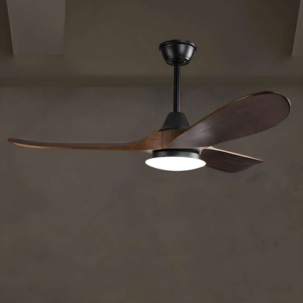 Simple Solid Wood 3 Blade Walnut Ceiling Fan with Light Image - 6