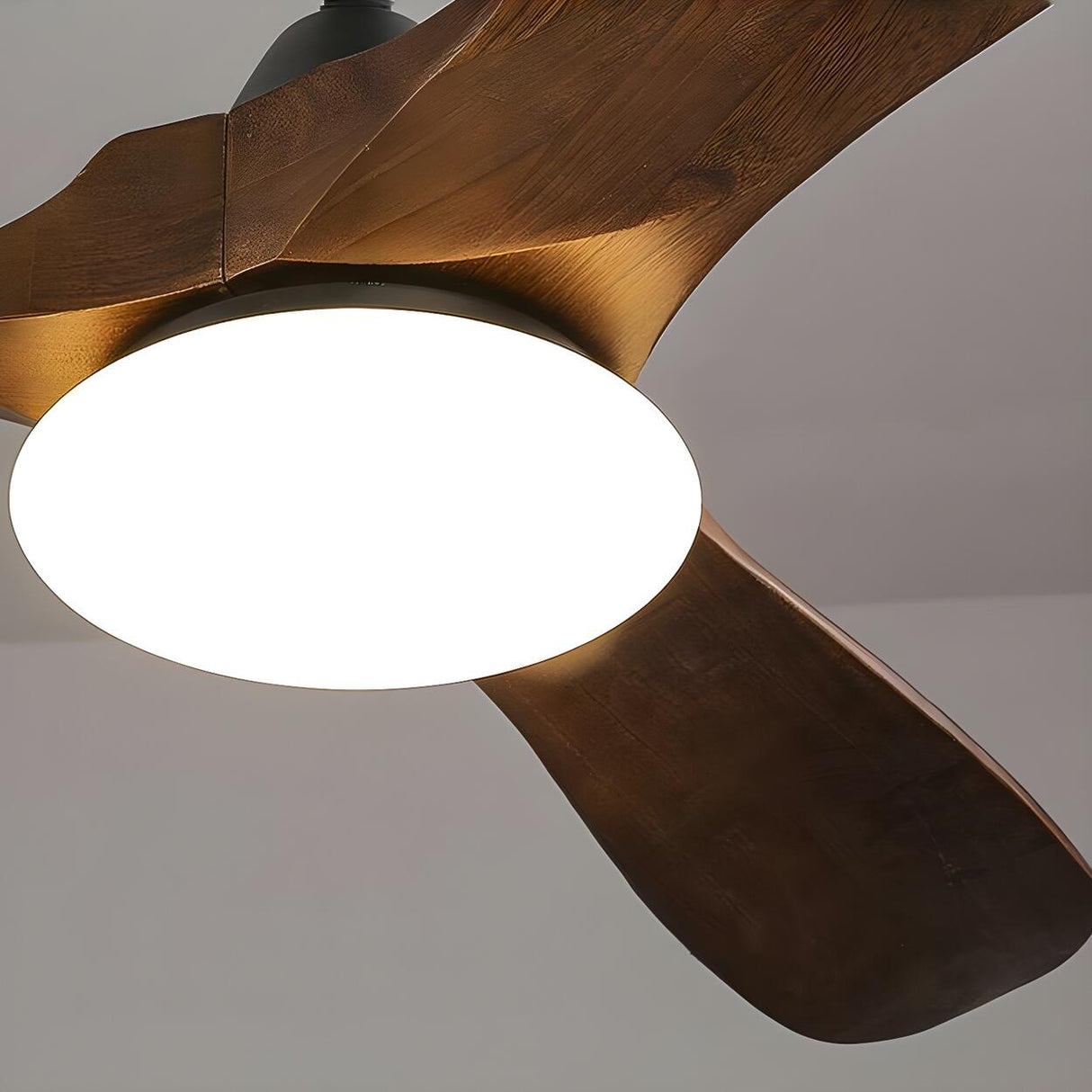 Simple Solid Wood 3 Blade Walnut Ceiling Fan with Light Image - 7