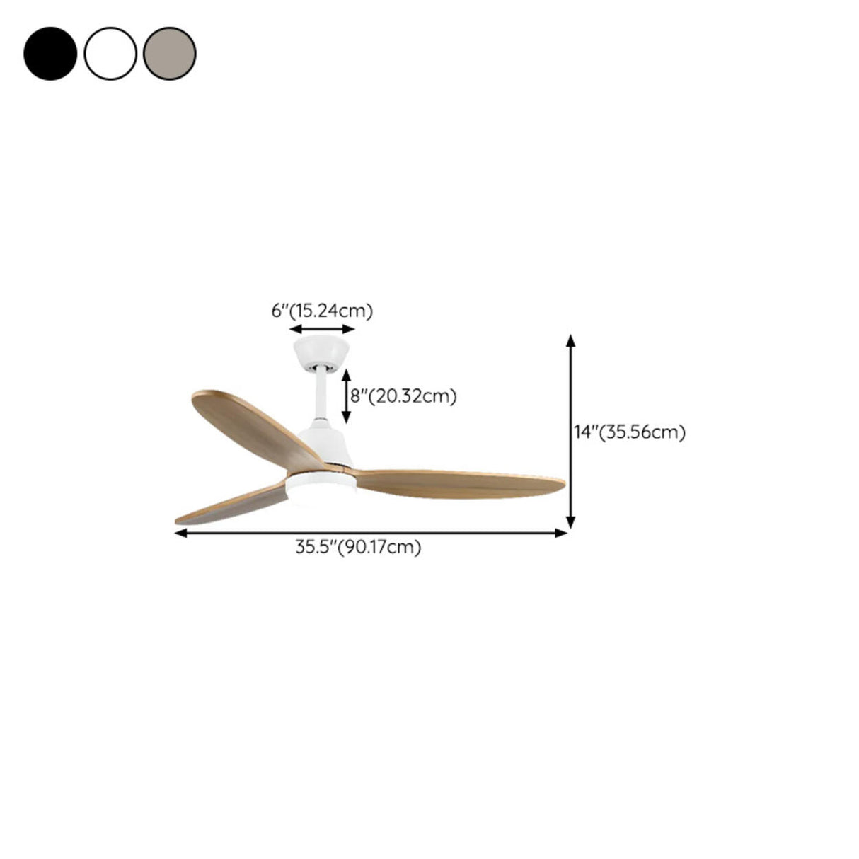 Simple Solid Wood 3 Blades Ceiling Fan with LED Light