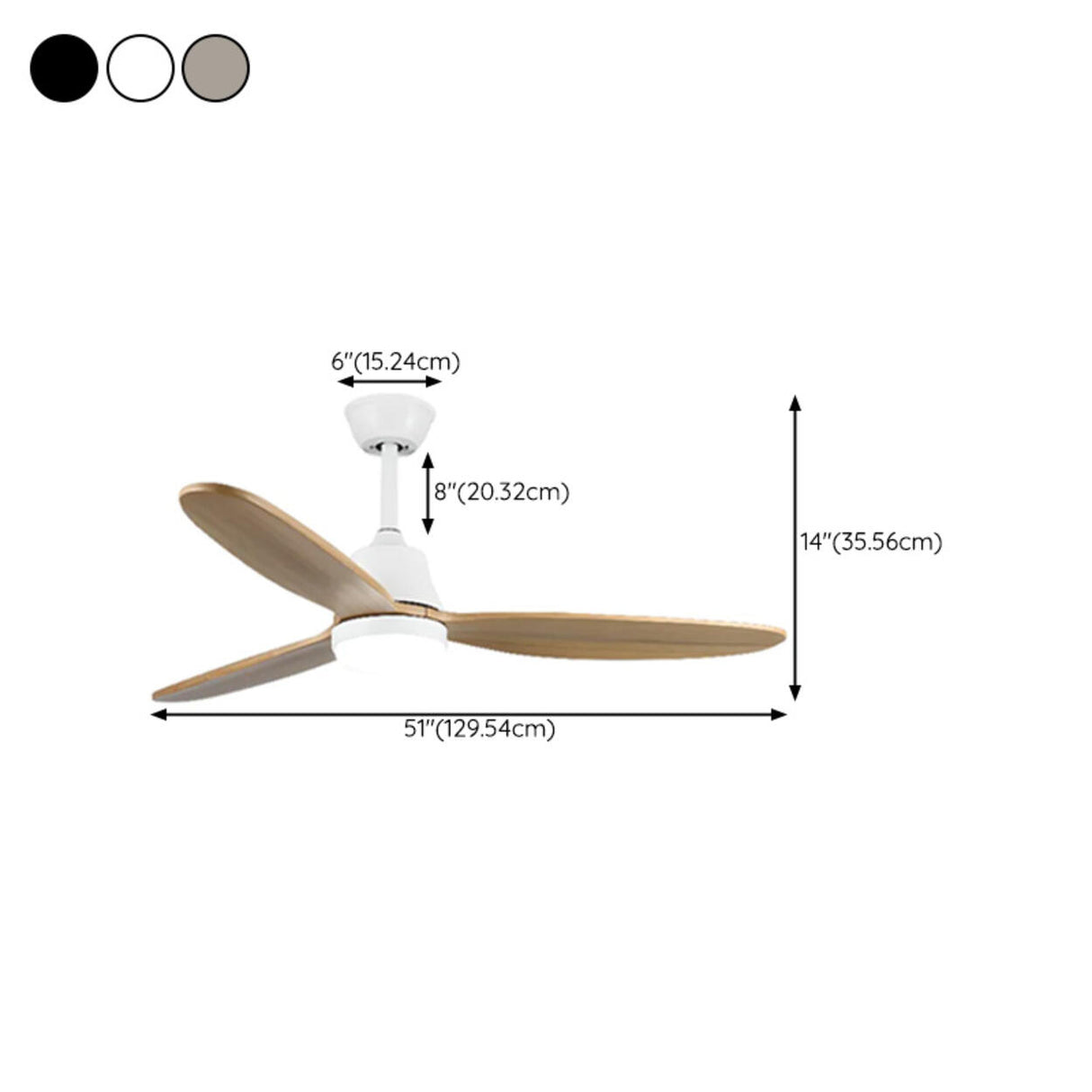 Simple Solid Wood 3 Blades Ceiling Fan with LED Light Image - 12