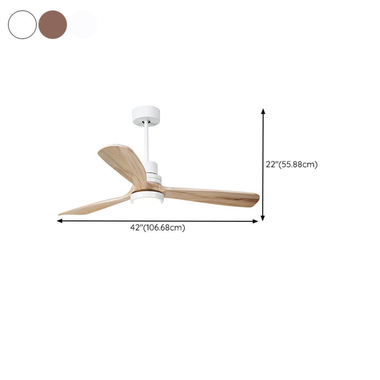 Simple Solid Wood 3 Blades LED Ceiling Fan with Light