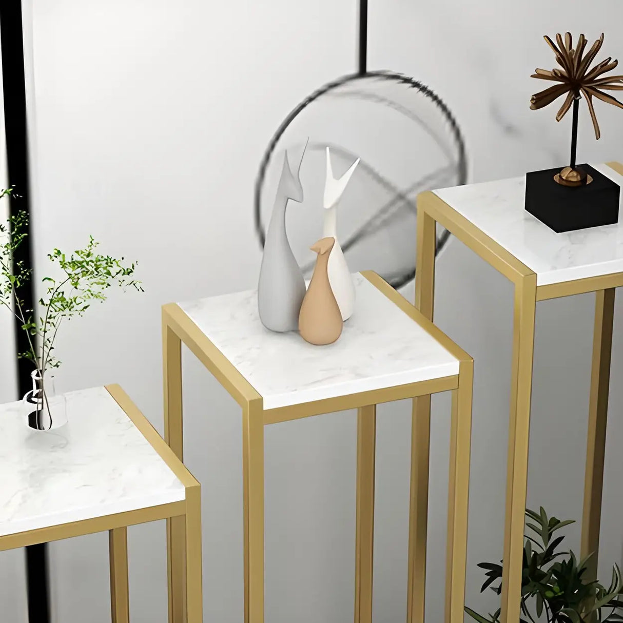 Simple Square Faux Marble Nesting Plant Stand White Image - 9