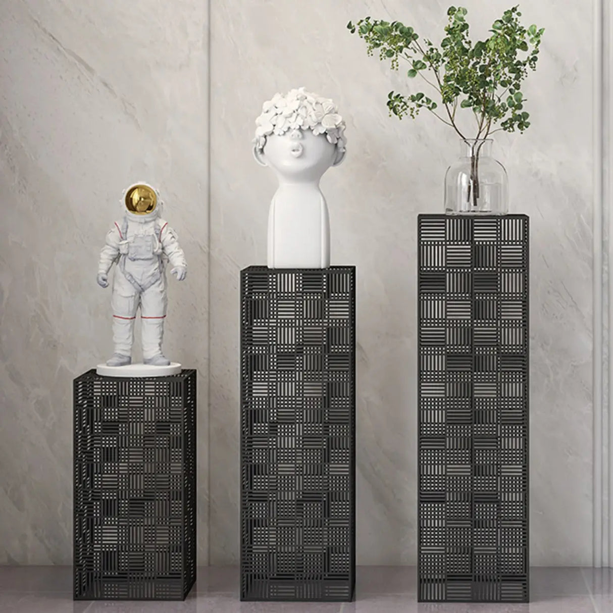 Simple Square Metal Frame Black Display Plant Table Image - 1