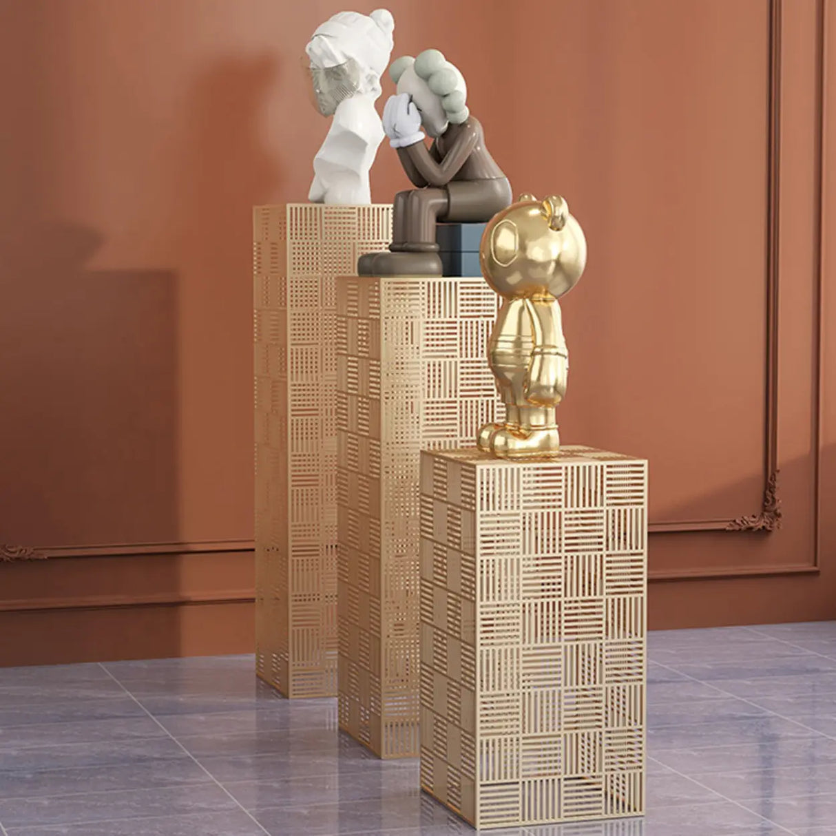 Simple Square Metal Frame Black Display Plant Table Image - 4