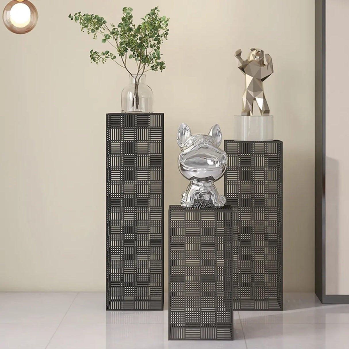 Simple Square Metal Frame Black Display Plant Table Image - 6