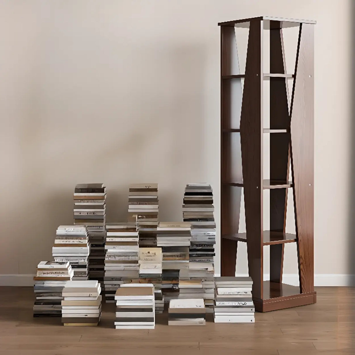 Simple Square Wooden Open Back Tall Storage Bookcase Image - 14