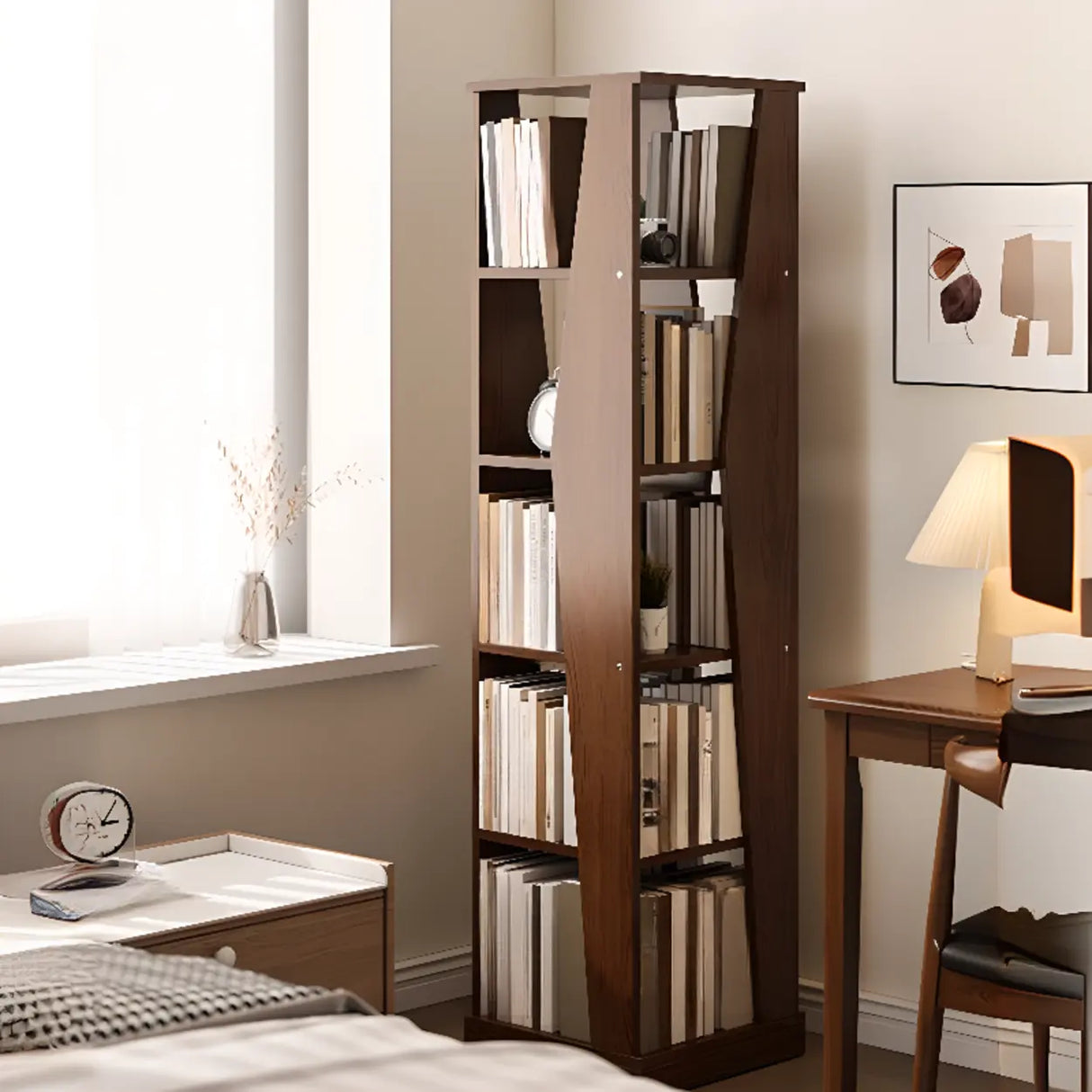 Simple Square Wooden Open Back Tall Storage Bookcase Image - 1