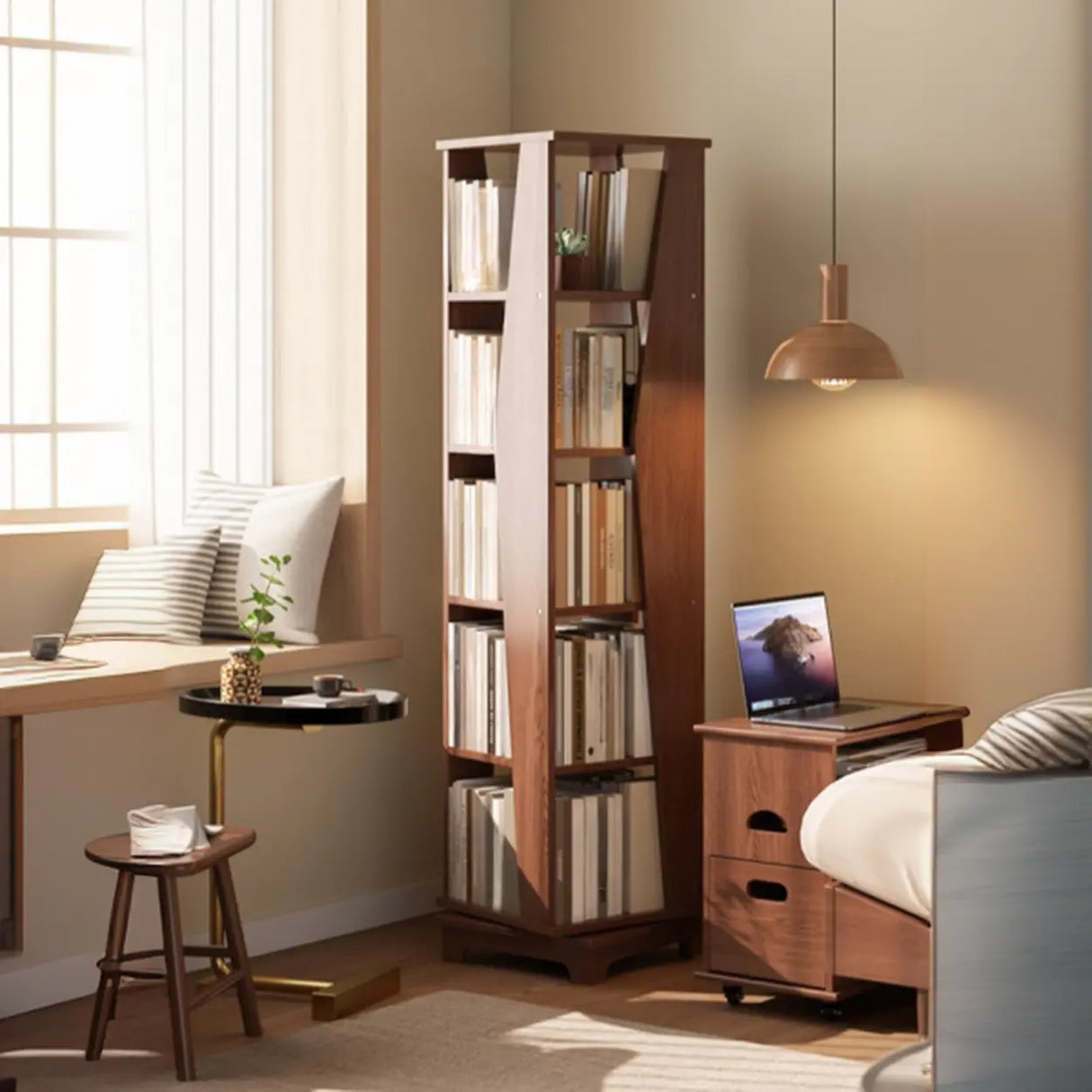 Simple Square Wooden Open Back Tall Storage Bookcase Image - 3