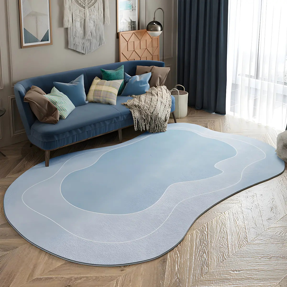 Simple Stain Resistant Irregular Wool Beige Area Rug Image - 12